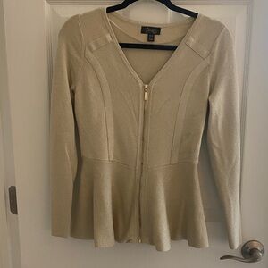 Thalia Sodi Cream Zip-Front Peplum Sweater